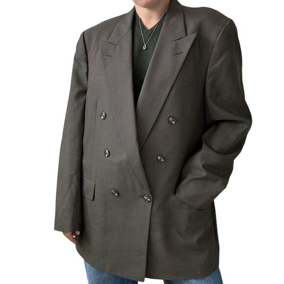 Vintage Mens Burberry 100% Wool Brown Double Breasted Dark Academia Blazer 46R - Picture 4 of 12